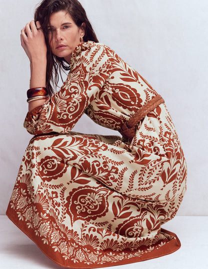 Florence Linen Blend Dress-Orange, Ornamental Garden
