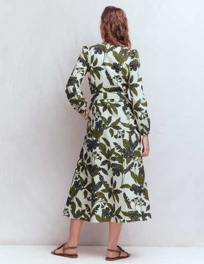 Florence Linen Blend Dress-Olive Leopard Flora