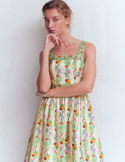 Square Neck Occasion Dress-Ivory, Blossom Trail
