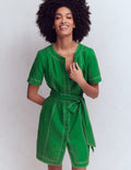 Callie Linen Short Dress-Highland Green