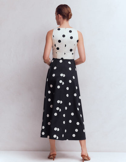 Silvia Boned Bodice Maxi Dress-French Navy Painted Spaced Dot