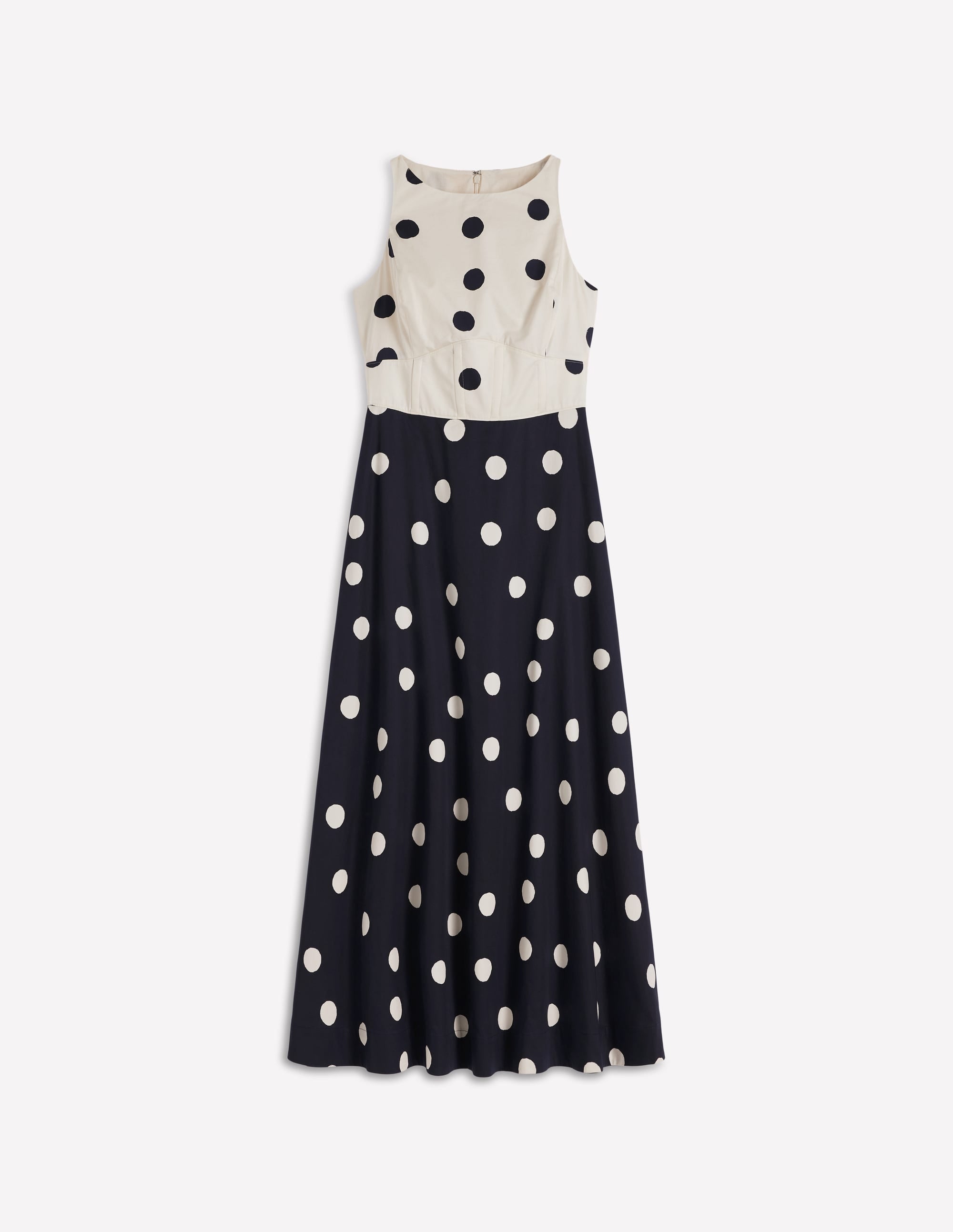 Silvia Boned Bodice Maxi Dress-French Navy Painted Spaced Dot