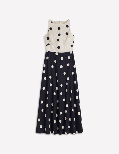 Silvia Boned Bodice Maxi Dress-French Navy Painted Spaced Dot