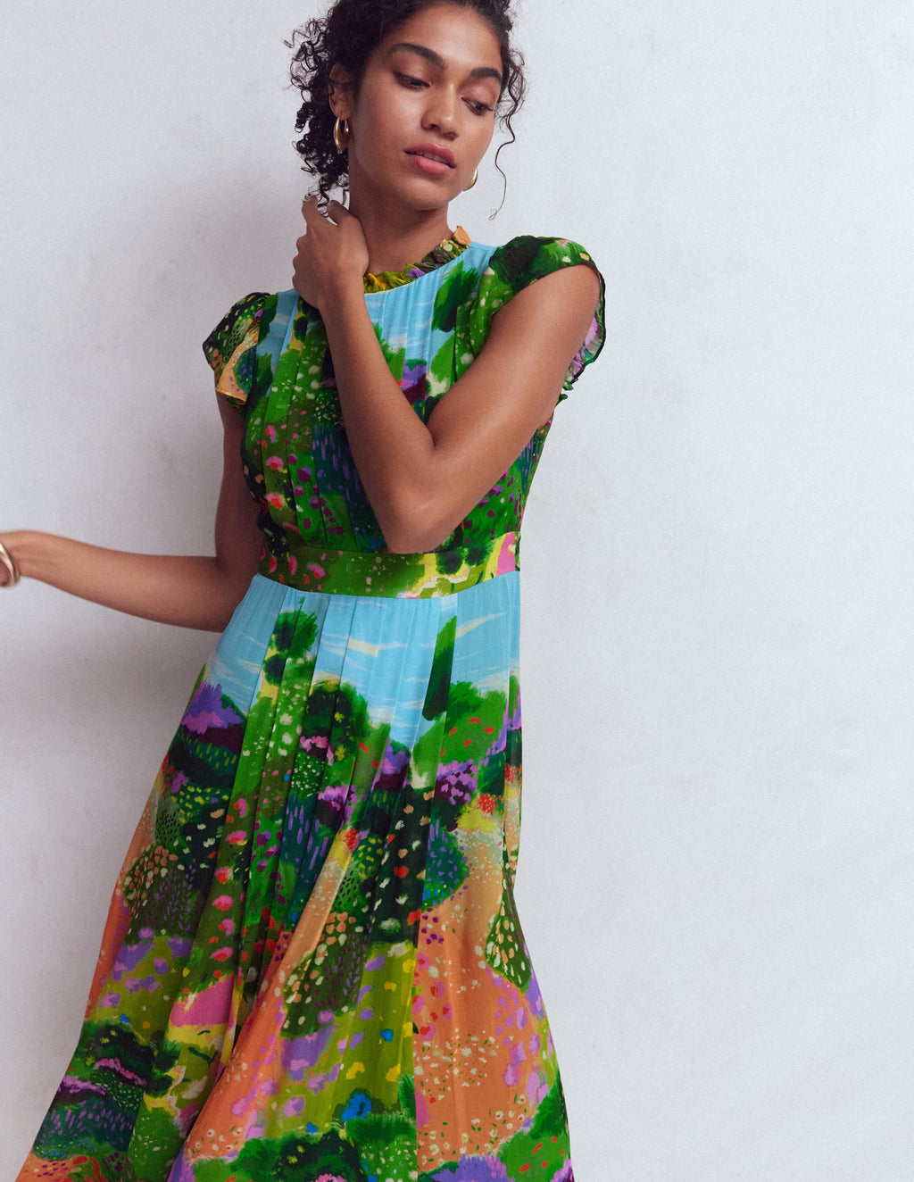 Pleat Ruffle Maxi Dress-Multi, Garden Path