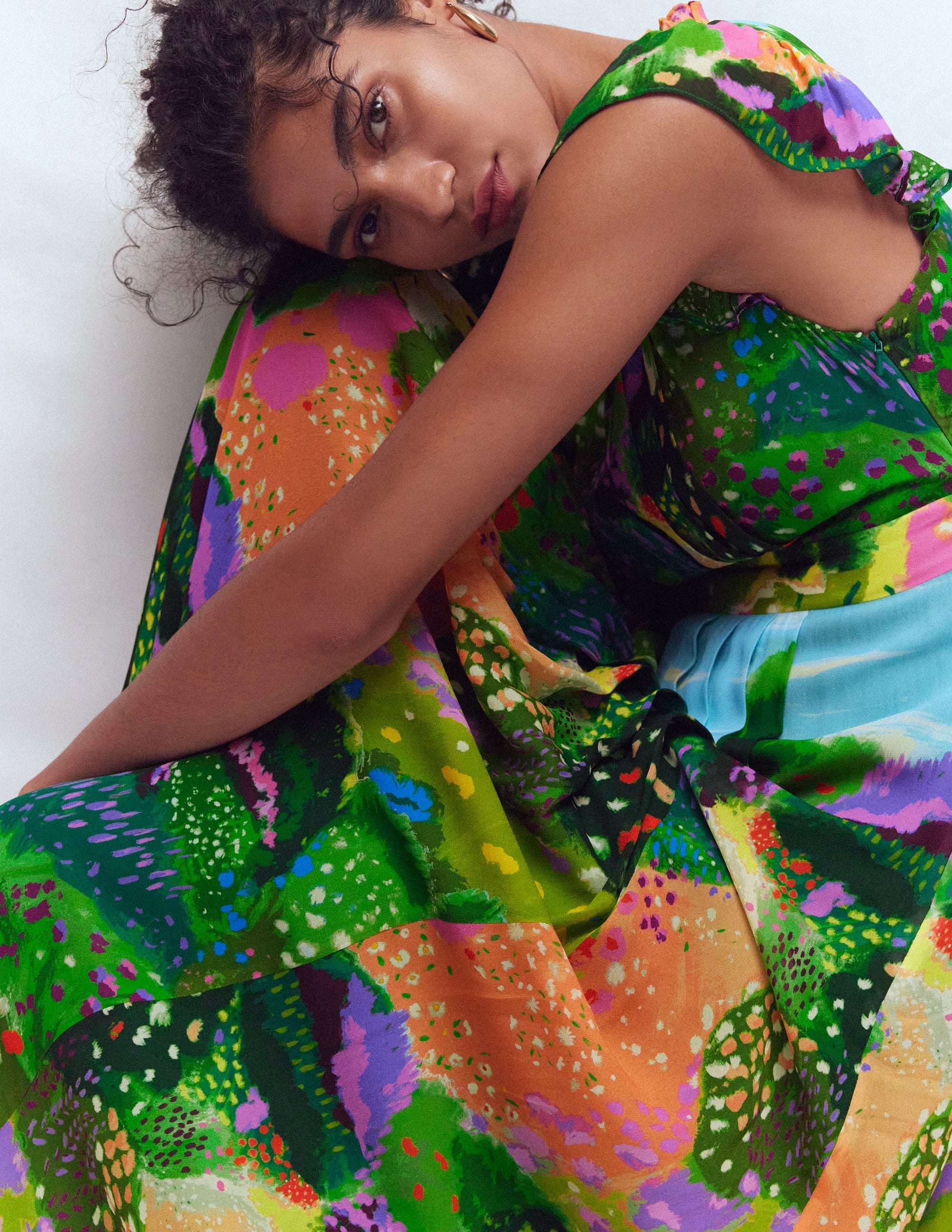 Pleat Ruffle Maxi Dress-Multi, Garden Path