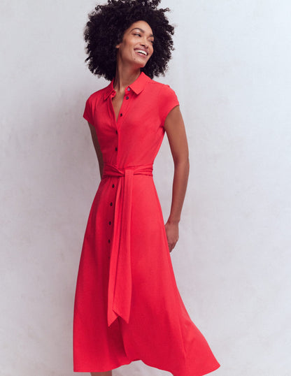 Marcia Jersey Shirt Dress-Poppy Red