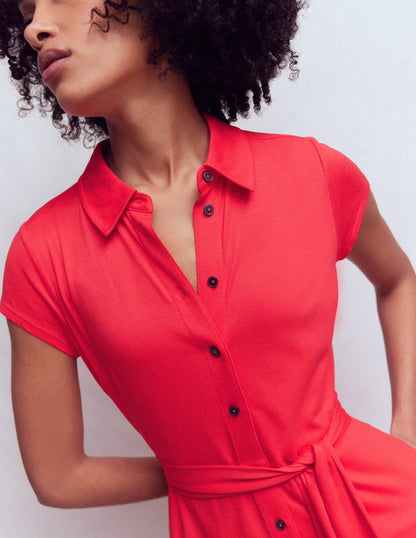 Marcia Jersey Shirt Dress-Poppy Red
