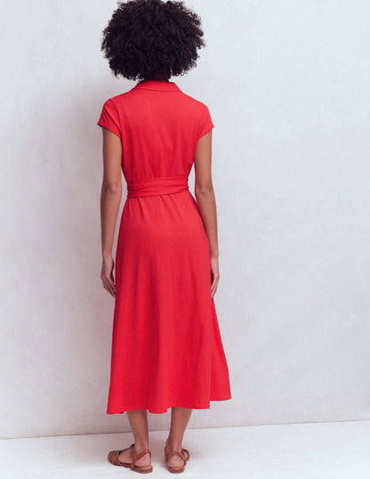 Marcia Jersey Shirt Dress-Poppy Red