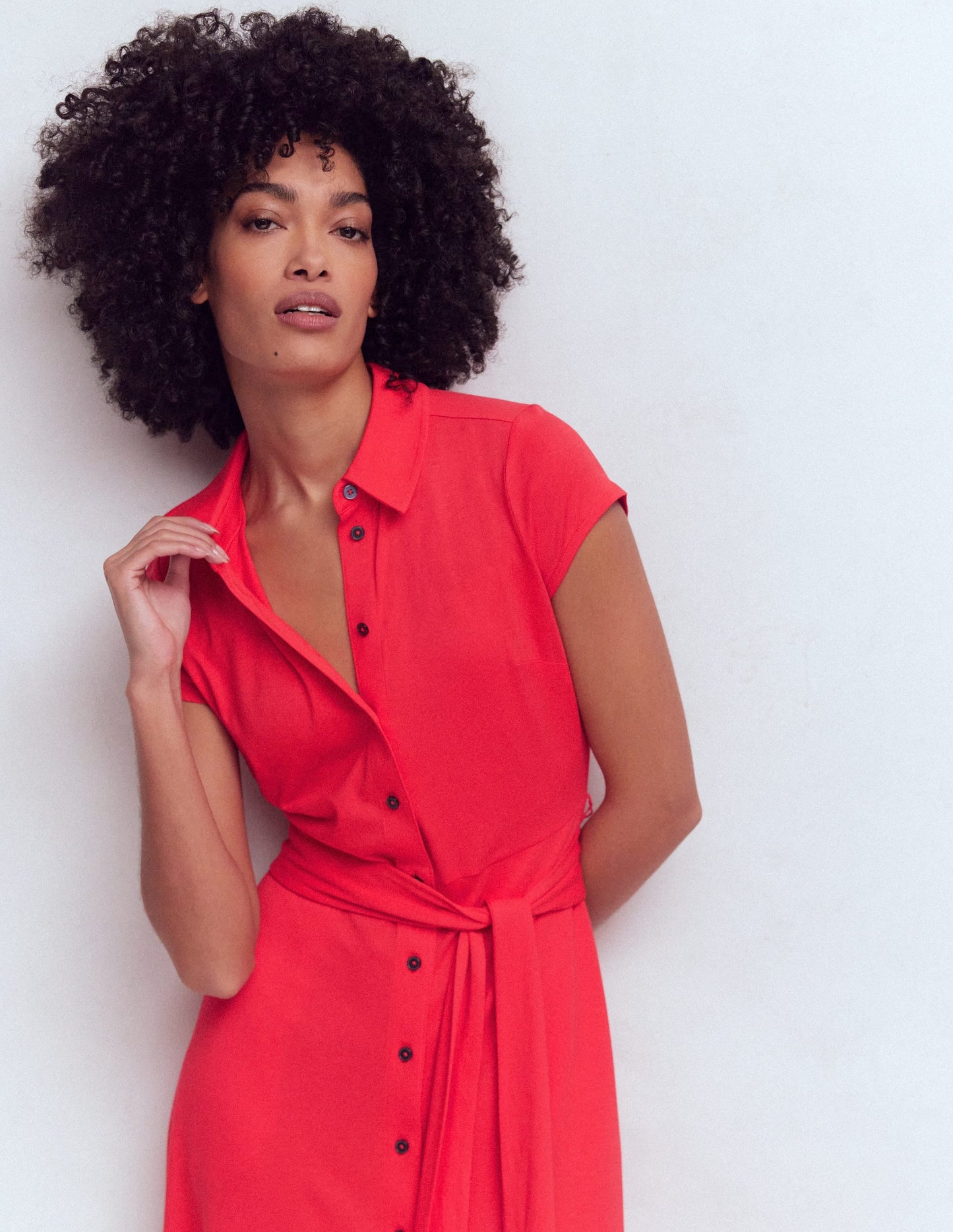 Marcia Jersey Shirt Dress-Poppy Red