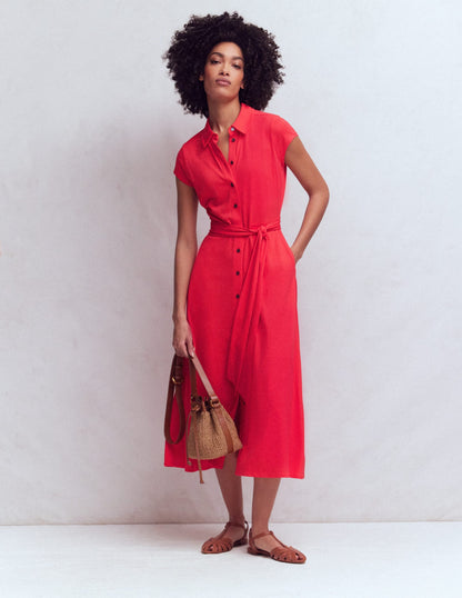 Marcia Jersey Shirt Dress-Poppy Red
