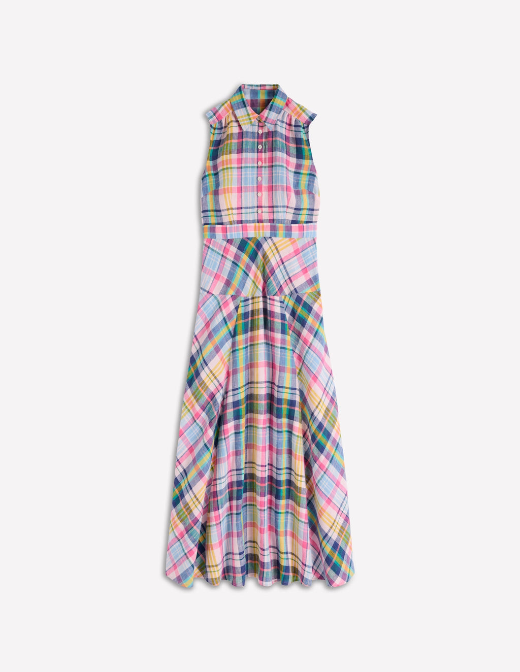 Erma Drop Waist Linen Dress-Blue, Pink and Green Madras