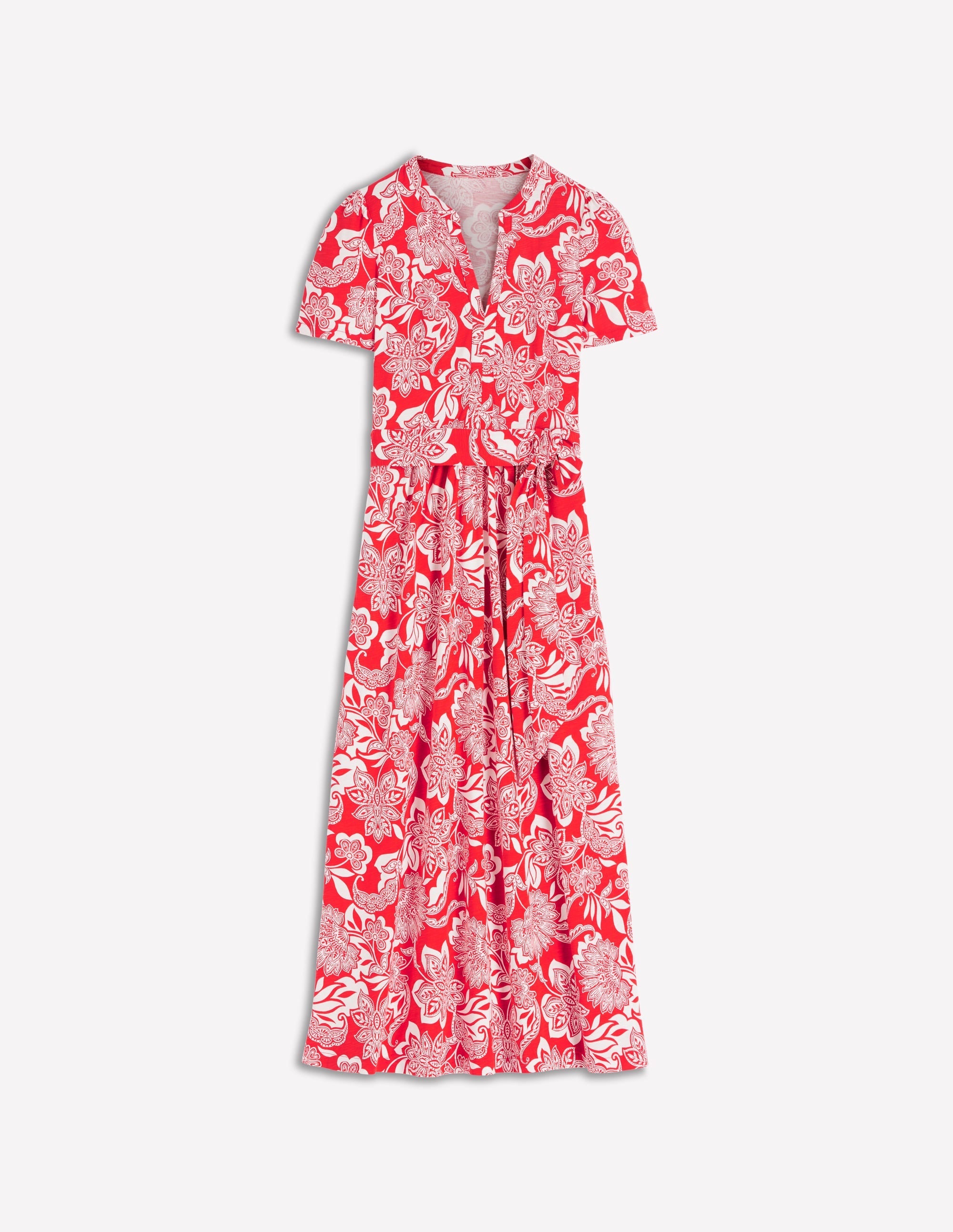 Naomi Jersey Midi Dress-Blood Orange, Elegant Blossom