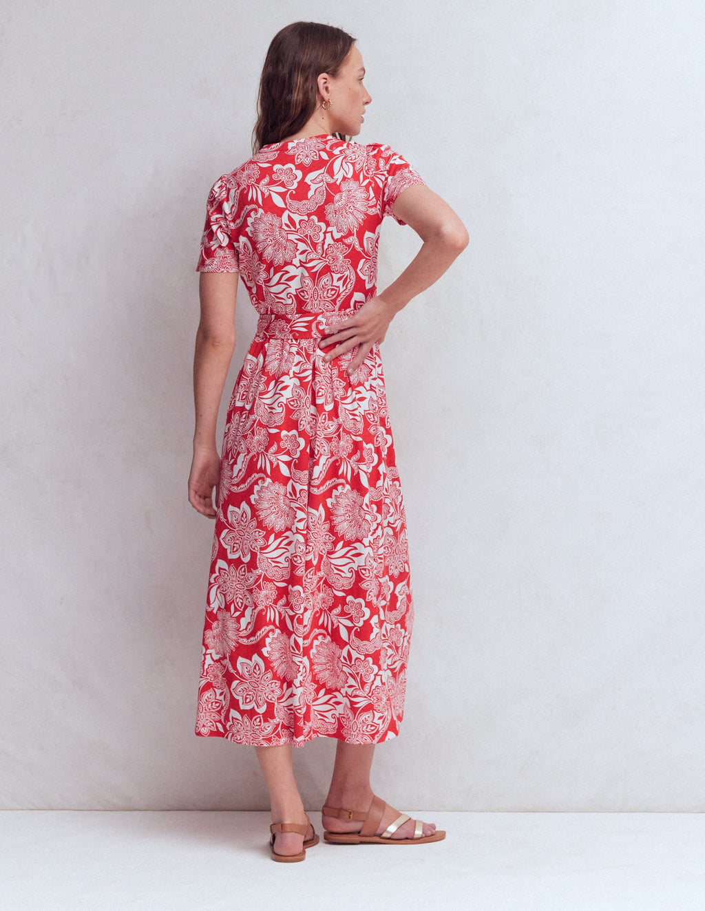 Naomi Jersey Midi Dress-Blood Orange, Elegant Blossom