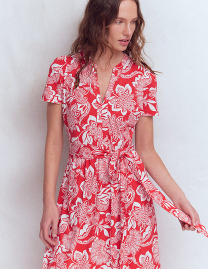 Naomi Jersey Midi Dress-Blood Orange, Elegant Blossom