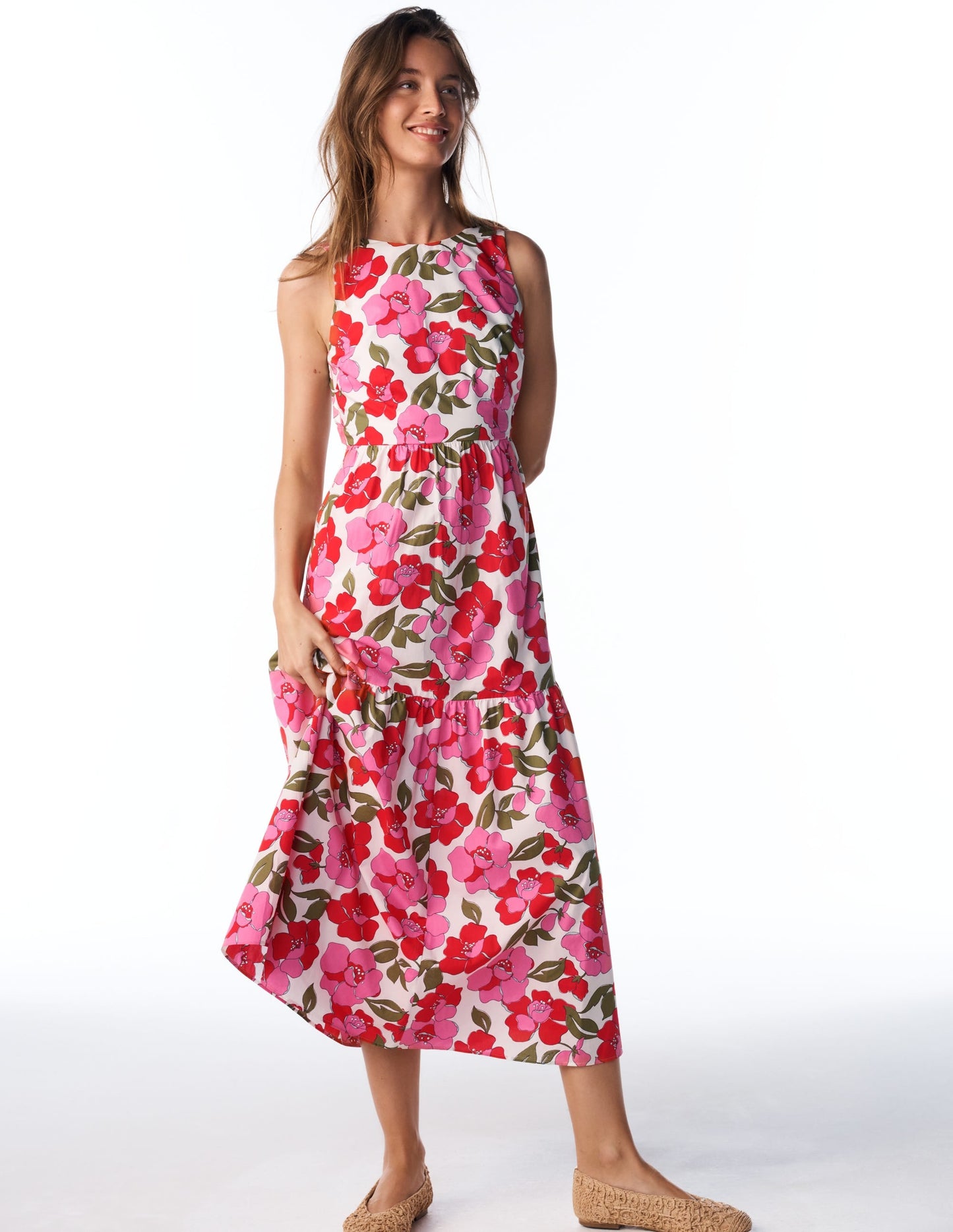 Sleeveless Poplin Dress-Pink Radiant Bloom
