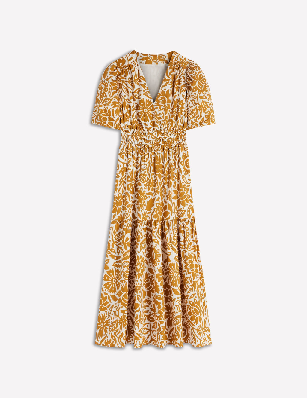 Irene Puff Sleeve Cotton Dress-Gold Wheat, Meadow Scatter