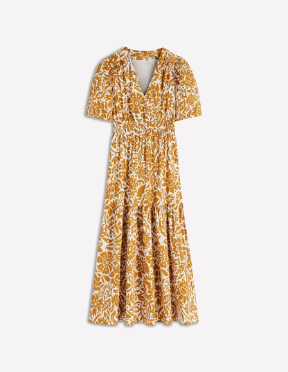 Irene Puff Sleeve Cotton Dress-Gold Wheat, Meadow Scatter