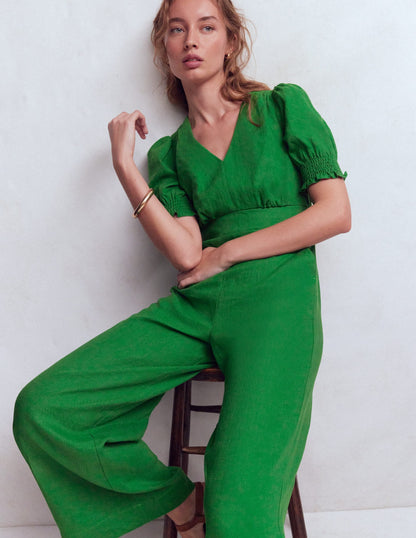Anna Linen Jumpsuit-Amazon Green