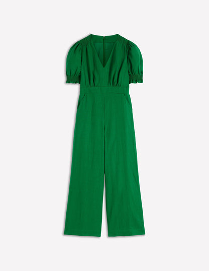 Anna Linen Jumpsuit-Amazon Green