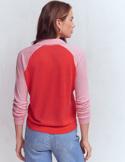 Agnes Collared Linen Jumper-Sunkissed Coral / Formica Pink
