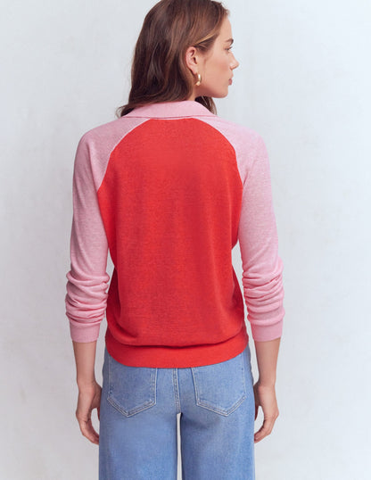 Agnes Collared Linen Jumper-Sunkissed Coral / Formica Pink
