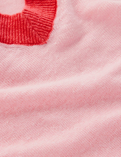 Agnes Linen V Neck T-Shirt-Pink Colour Block