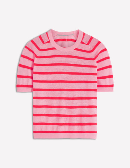 Agnes Linen Button T-Shirt-Sunkissed Coral / Formica Pink