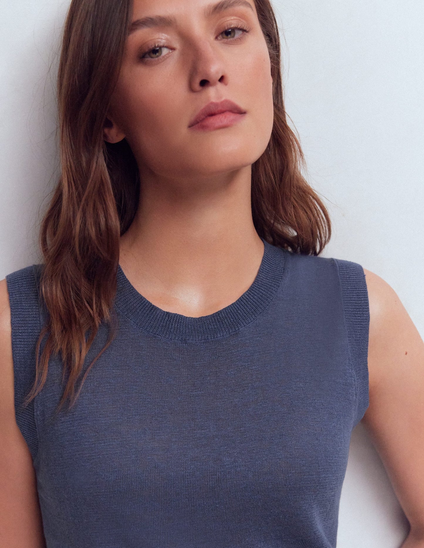 Agnes Linen Tank-Blue