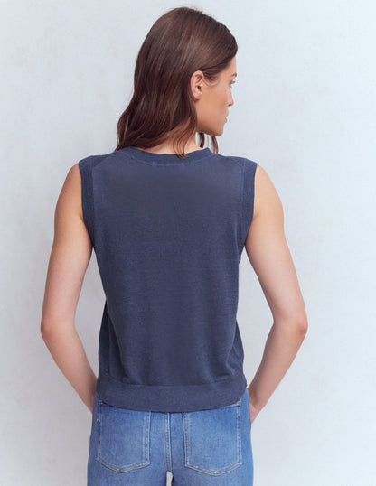 Agnes Linen Tank-Blue