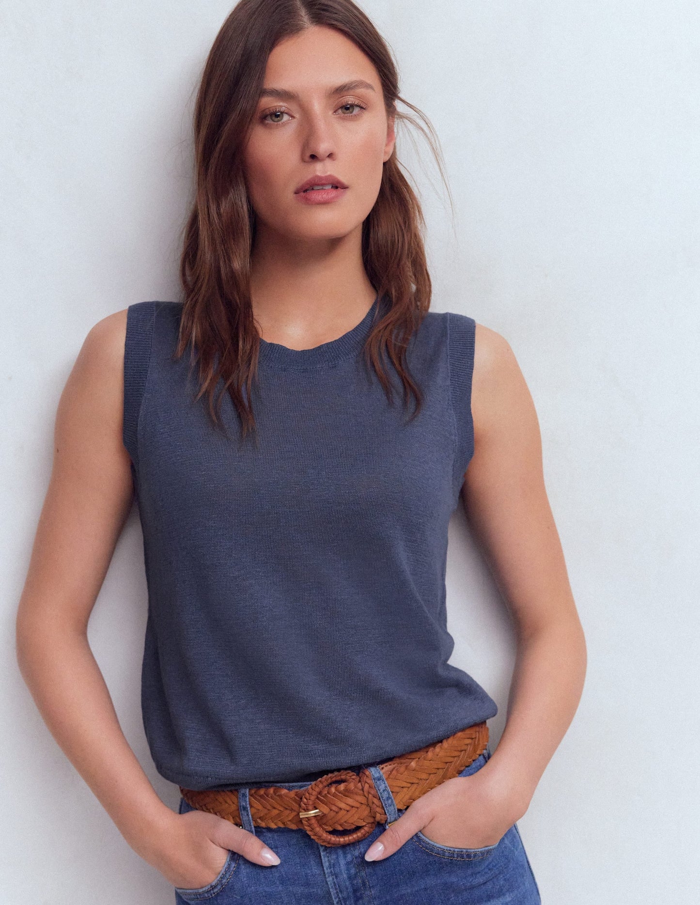 Agnes Linen Tank-Blue