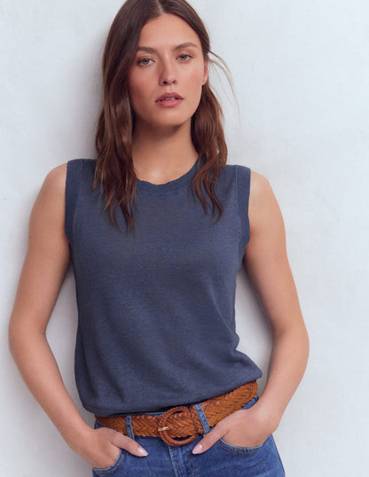 Agnes Linen Tank-Blue