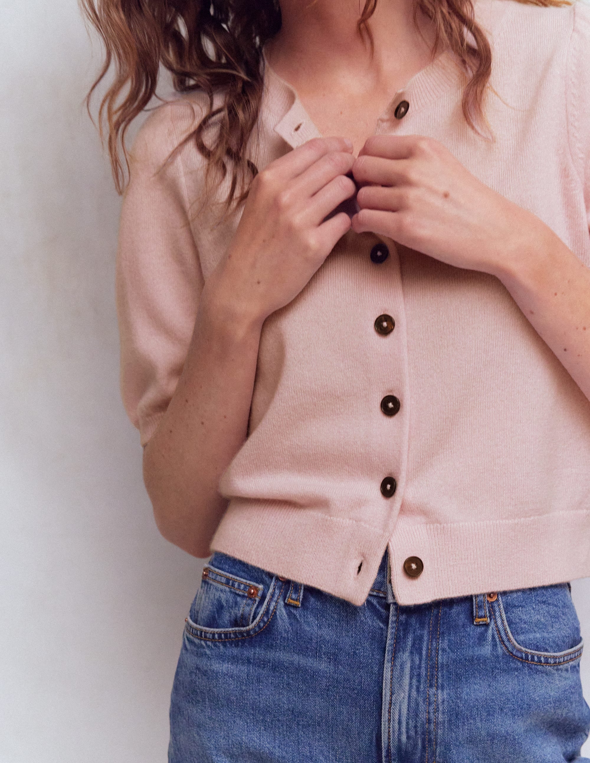 Cropped Cashmere Cardigan-Pale Pink