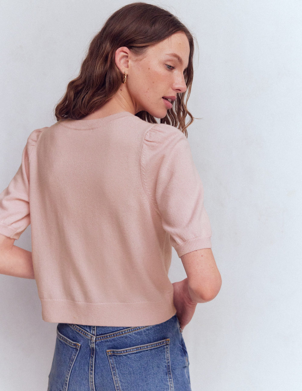 Cropped Cashmere Cardigan-Pale Pink