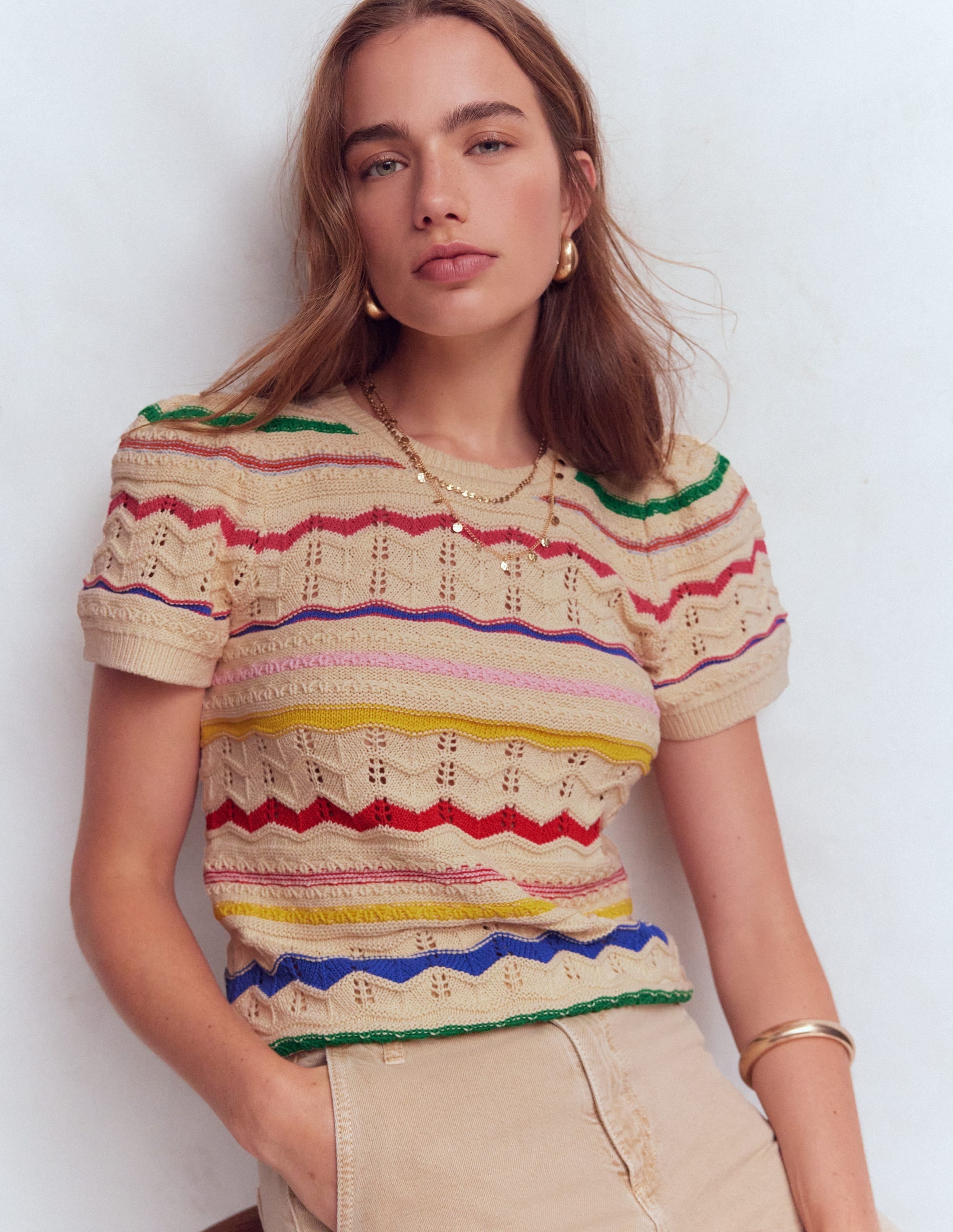 Monica Knitted T-Shirt-Multi Stripe