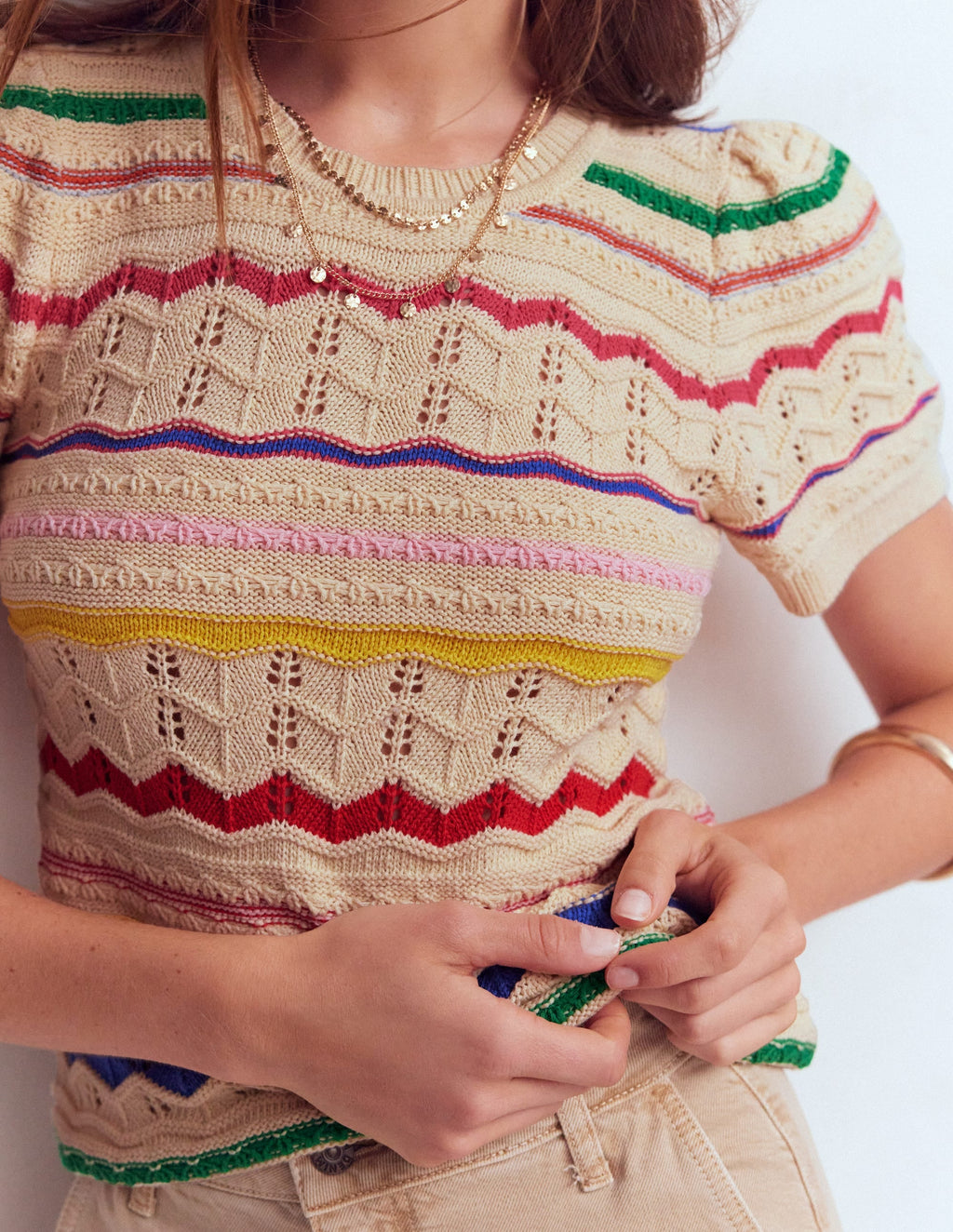 Monica Knitted T-Shirt-Multi Stripe