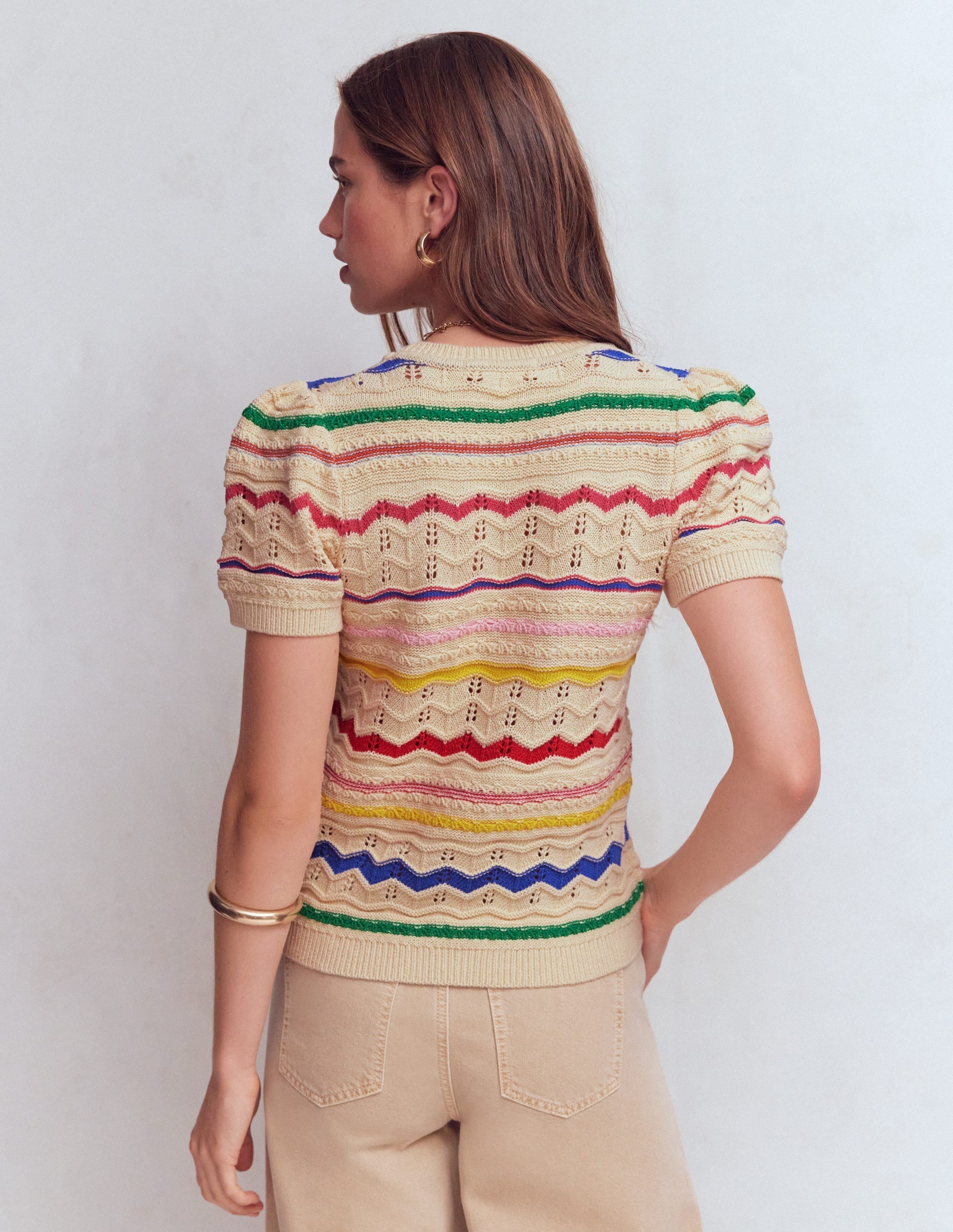 Monica Knitted T-Shirt-Multi Stripe