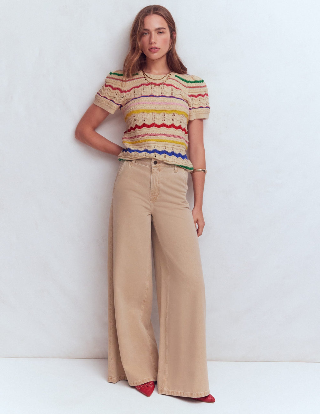 Monica Knitted T-Shirt-Multi Stripe