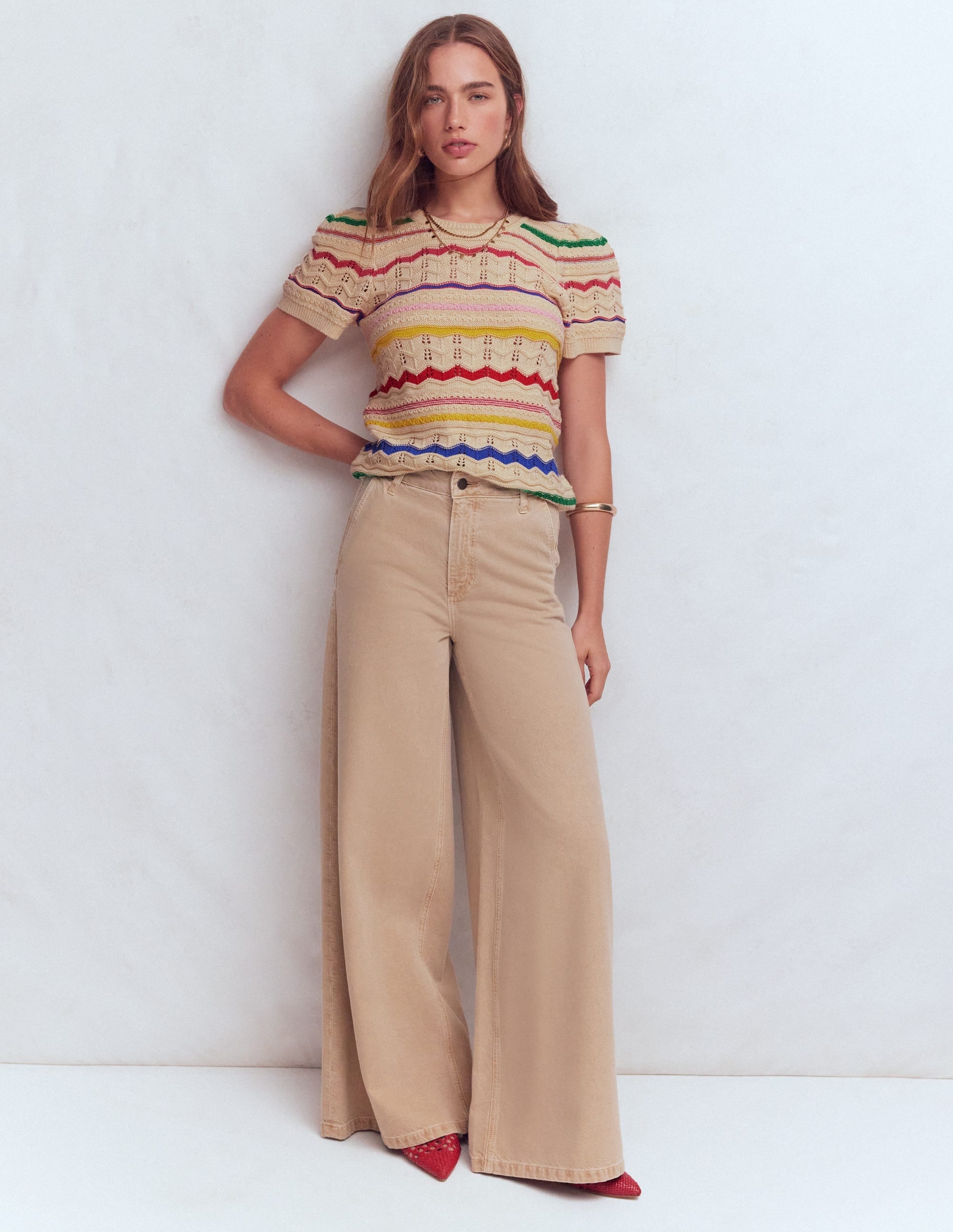 Monica Knitted T-Shirt-Multi Stripe