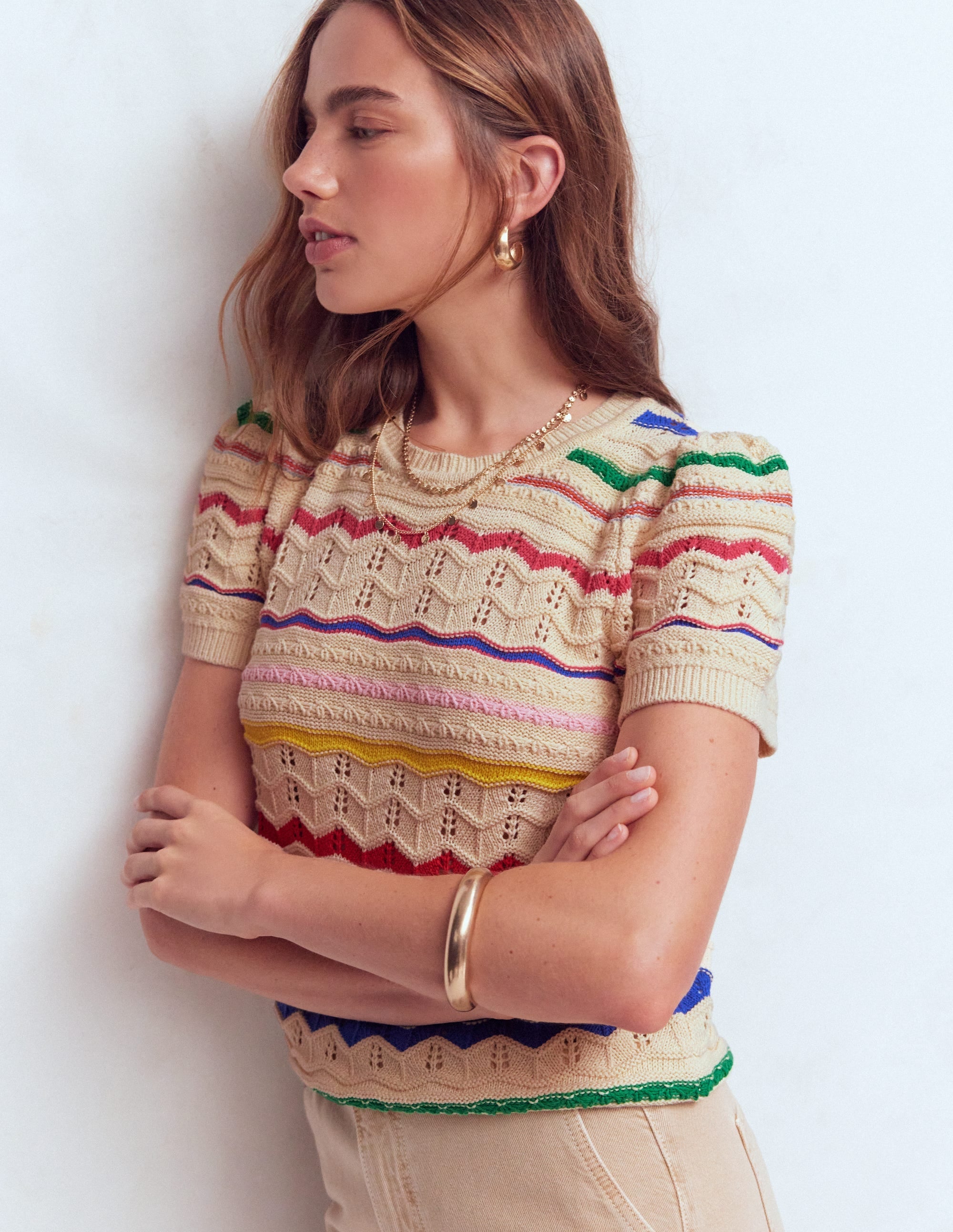 Monica Knitted T-Shirt-Multi Stripe