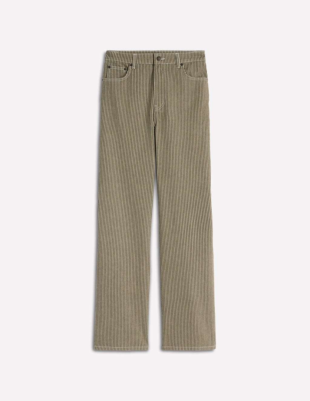 High Rise Column Leg Jeans-Olive Ecru Stripe
