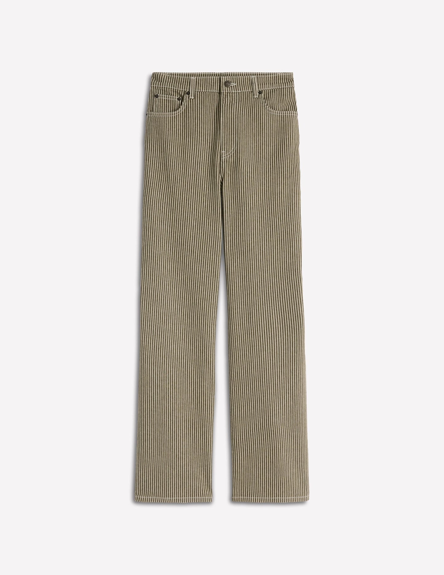 High Rise Column Leg Jeans-Olive Ecru Stripe