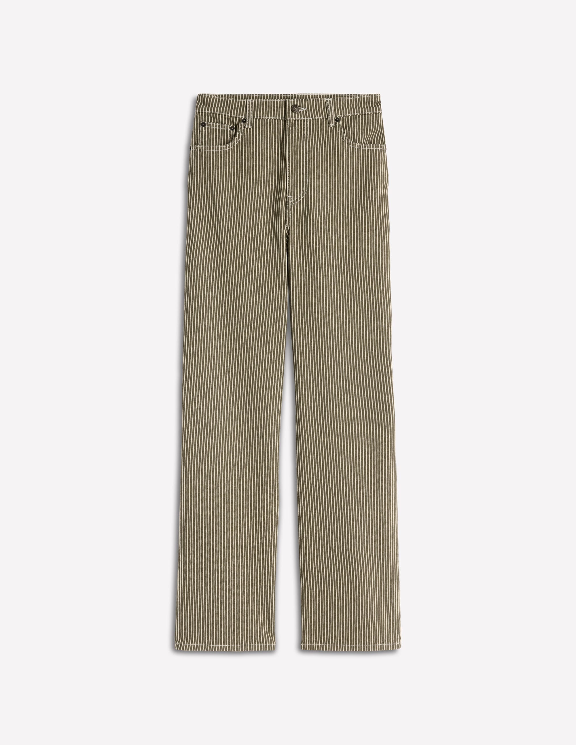 High Rise Column Leg Jeans-Olive Ecru Stripe