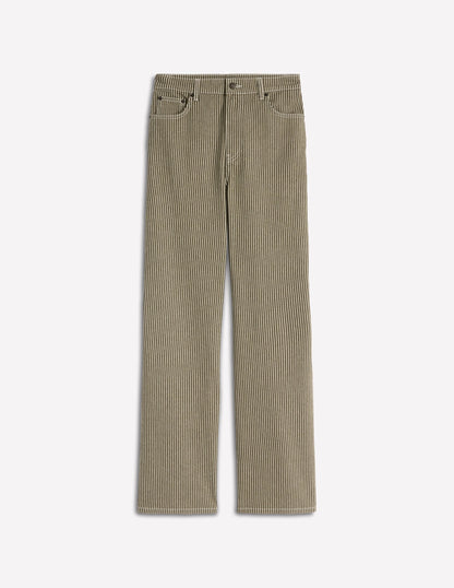 High Rise Column Leg Jeans-Olive Ecru Stripe