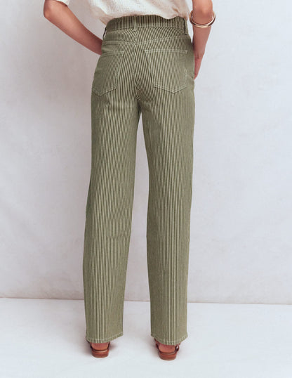 High Rise Column Leg Jeans-Olive Ecru Stripe