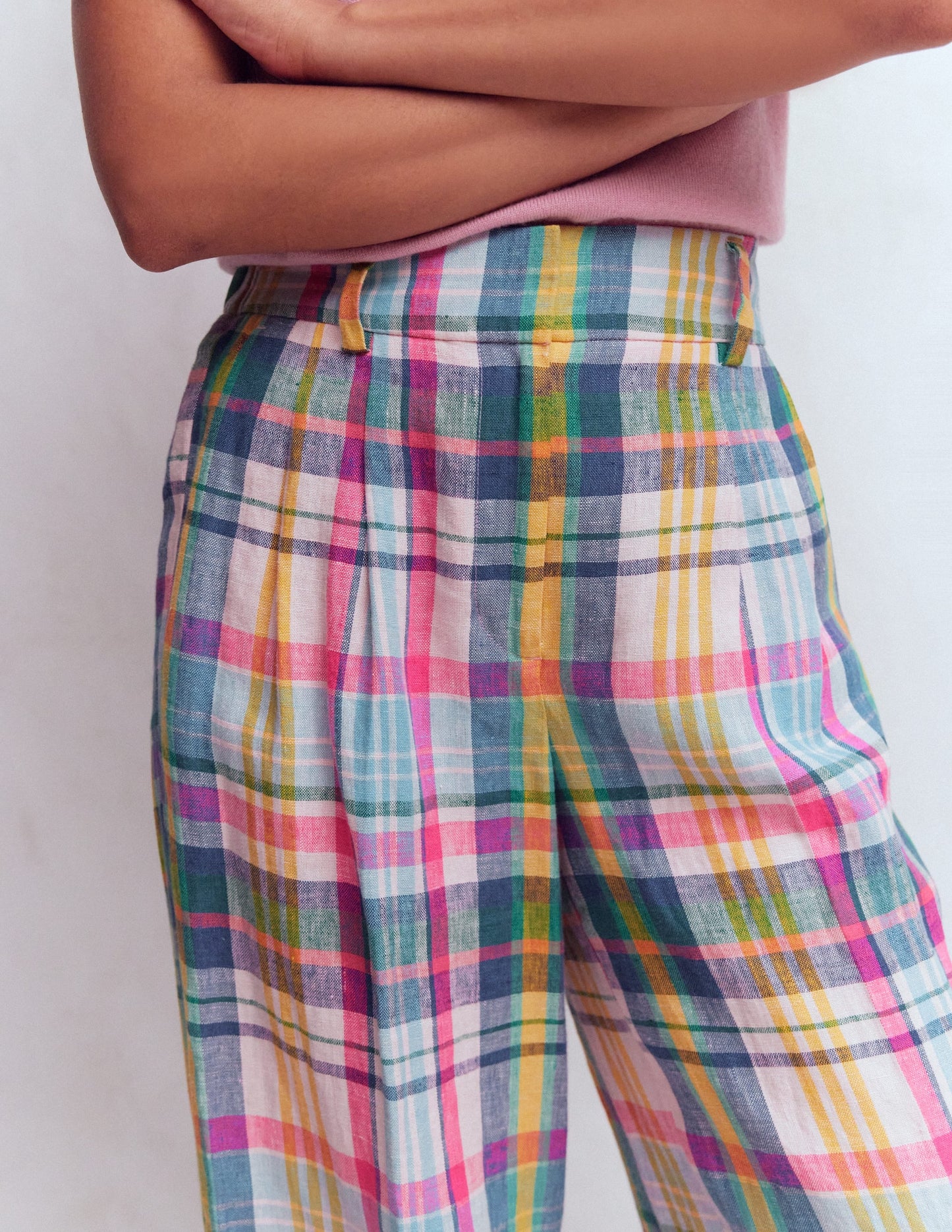 Kensington Linen Pants-Blue, Pink and Green Madras