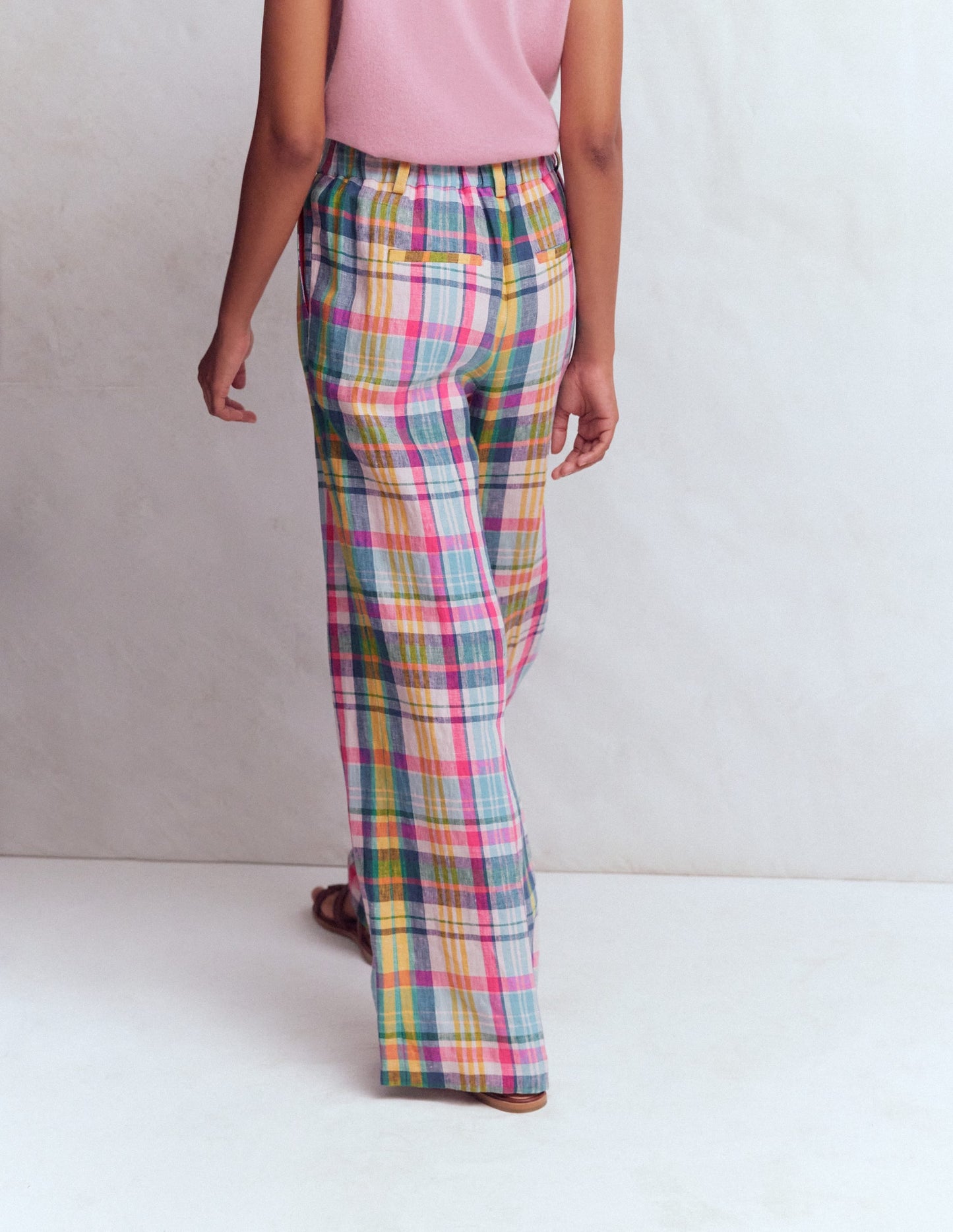 Kensington Linen Pants-Blue, Pink and Green Madras