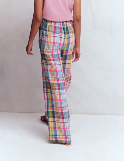 Kensington Linen Pants-Blue, Pink and Green Madras