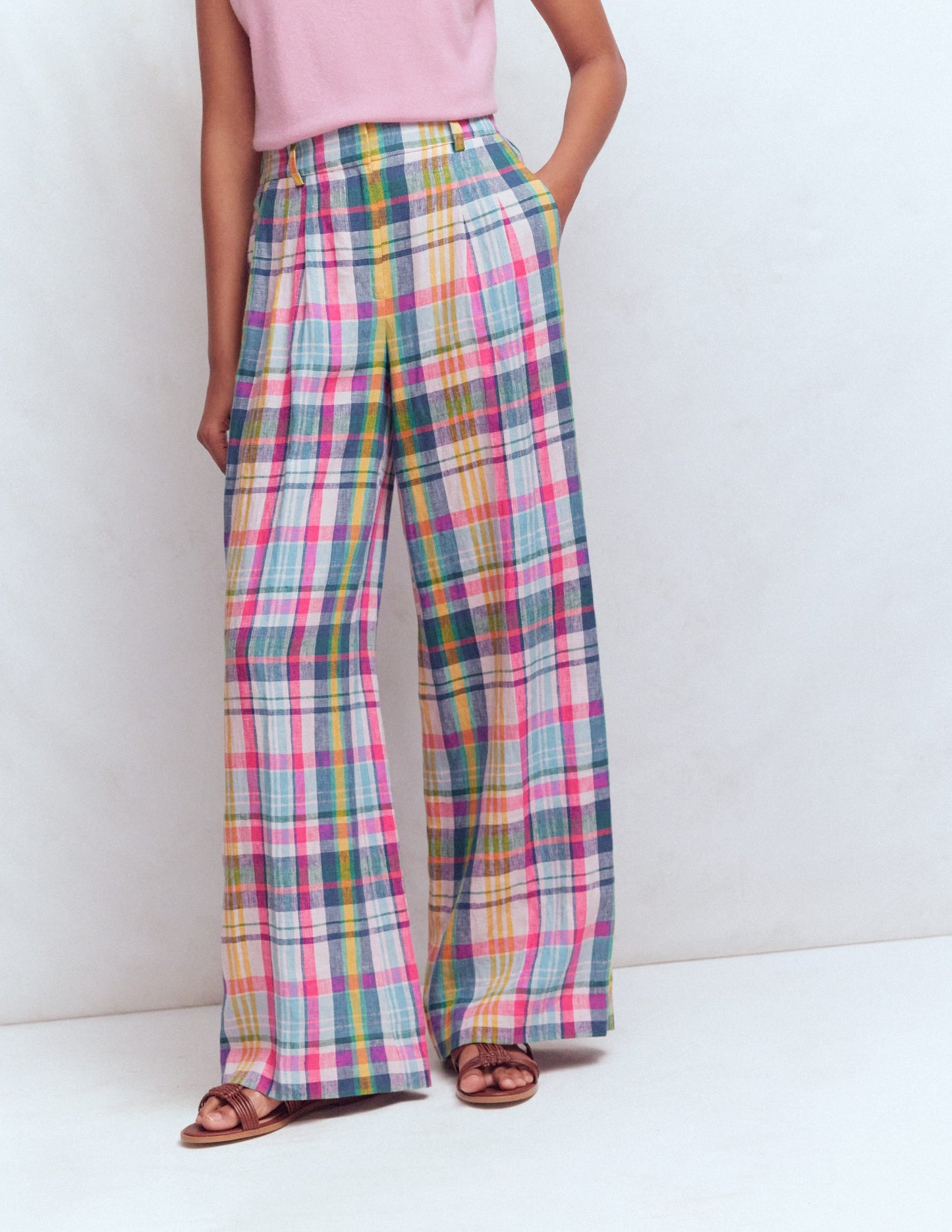 Kensington Linen Pants-Blue, Pink and Green Madras