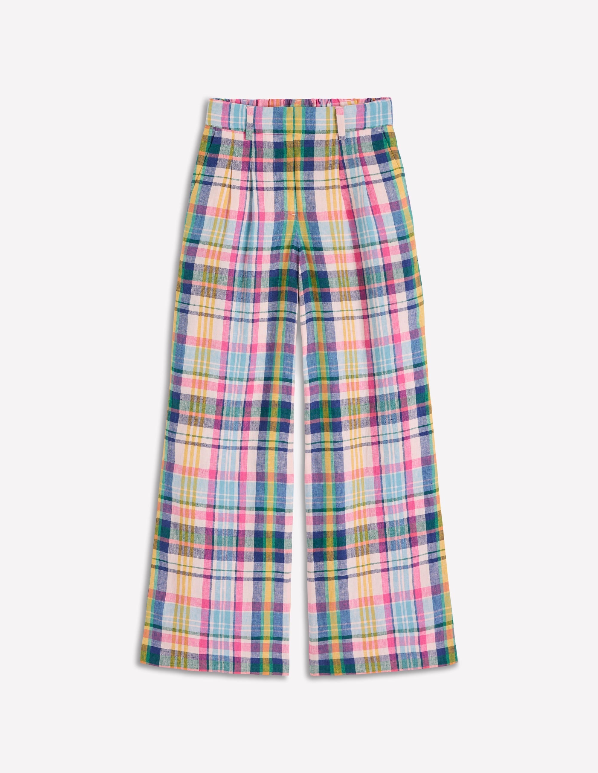 Kensington Linen Pants-Blue, Pink and Green Madras