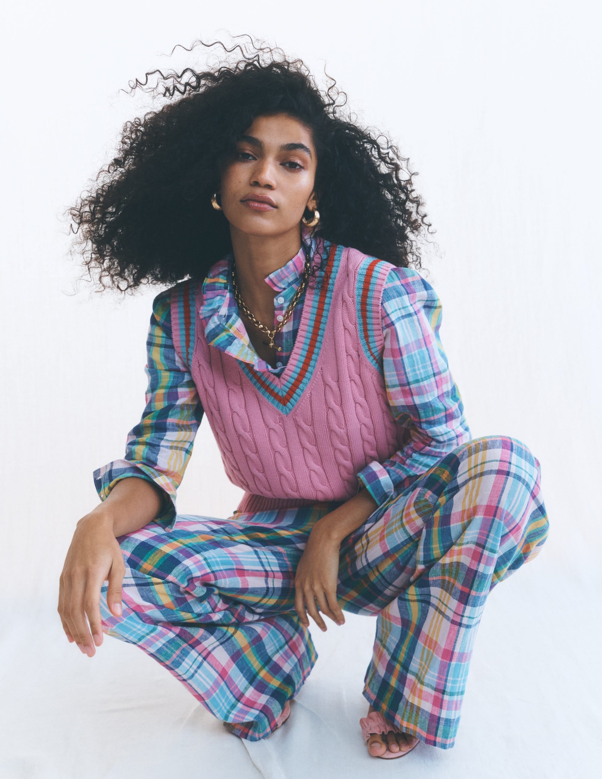 Kensington Linen Pants-Blue, Pink and Green Madras